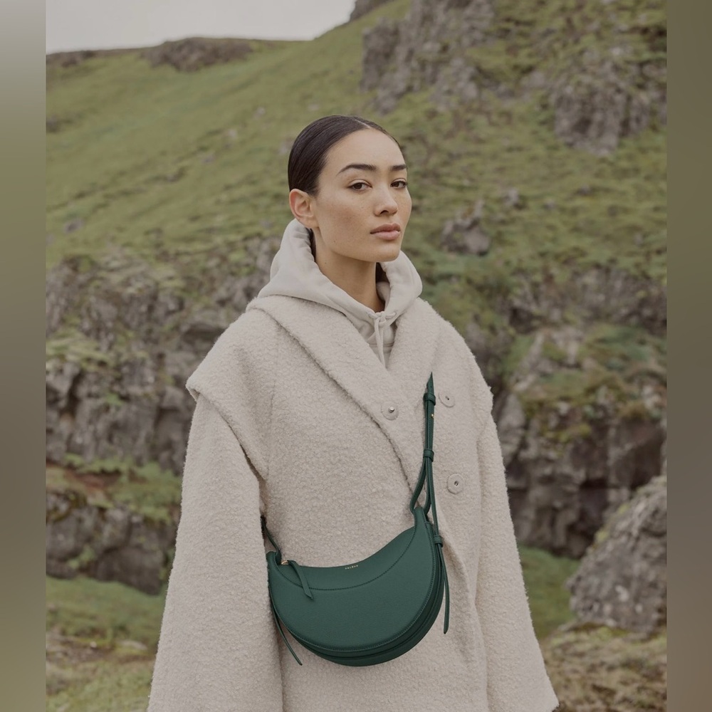 Polene Numero Dix Edition Textured Green - Crescent Crossbody Bag